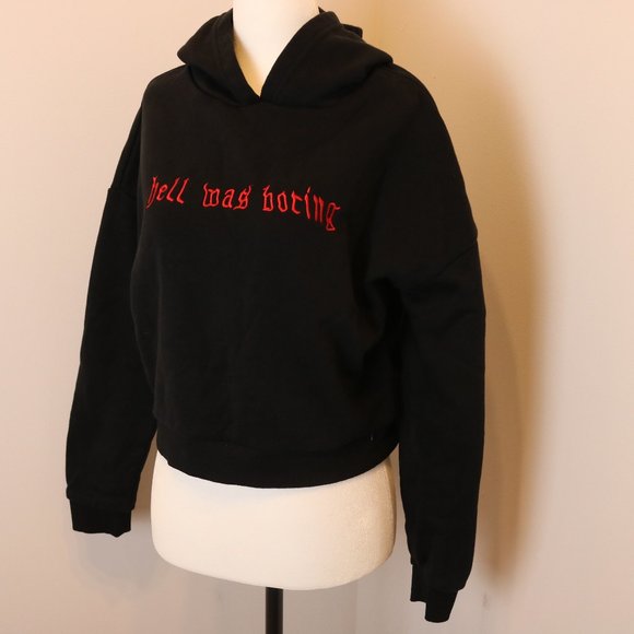 Embroidered "hell was boring" Cropped Hooodie - Picture 8 of 9